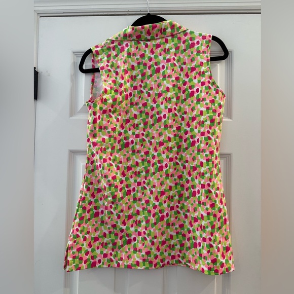 NWOT KATHERINE WAY sleeveless golf tank top collared pink green medium - Picture 2 of 4